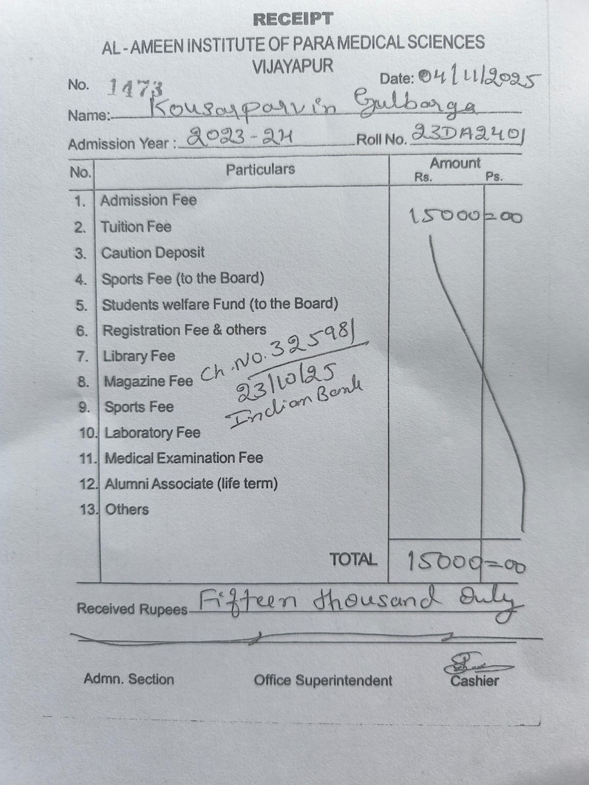 Paramedical student fees